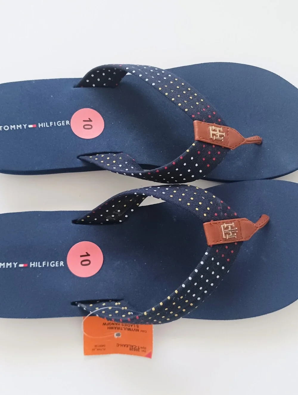 NWT Tommy Hilfiger Polka Dot Flip Flop Sandals Women's Red/White/Blue Size 10M